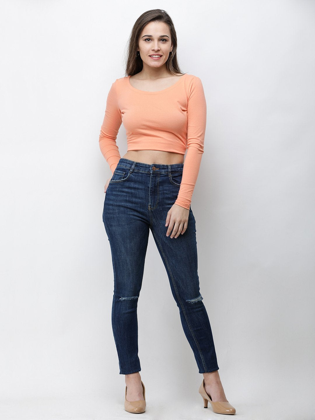 Orange Solid Crop Top