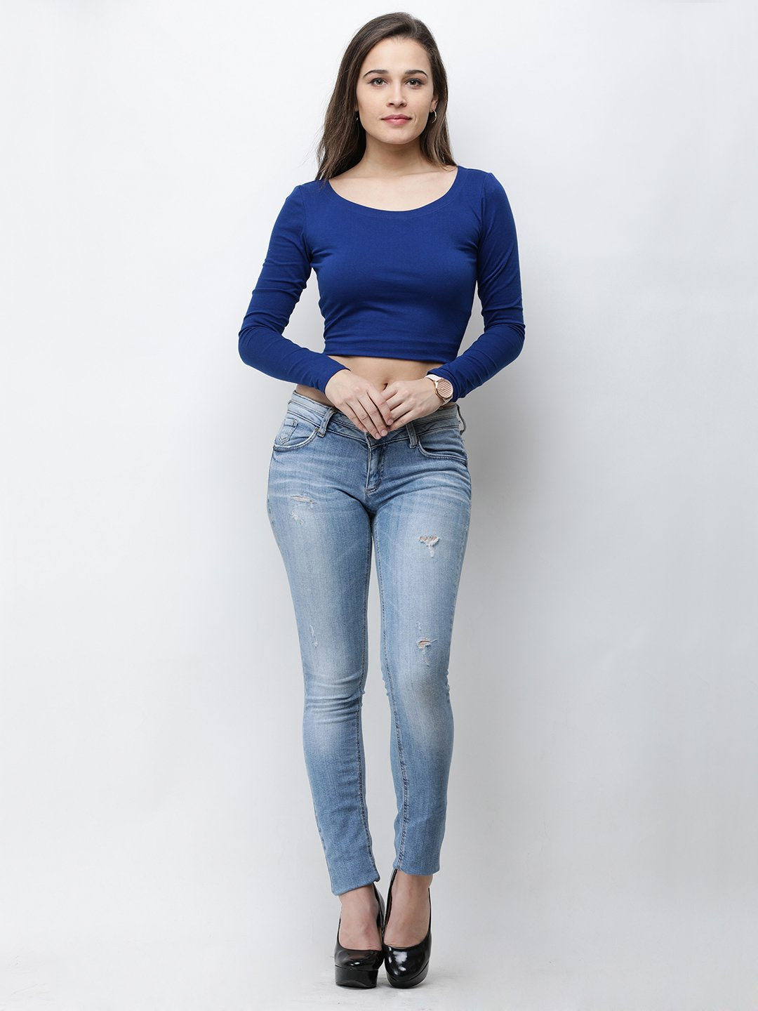 Blue Solid Crop Top
