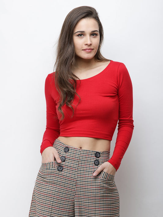 Red solid crop top