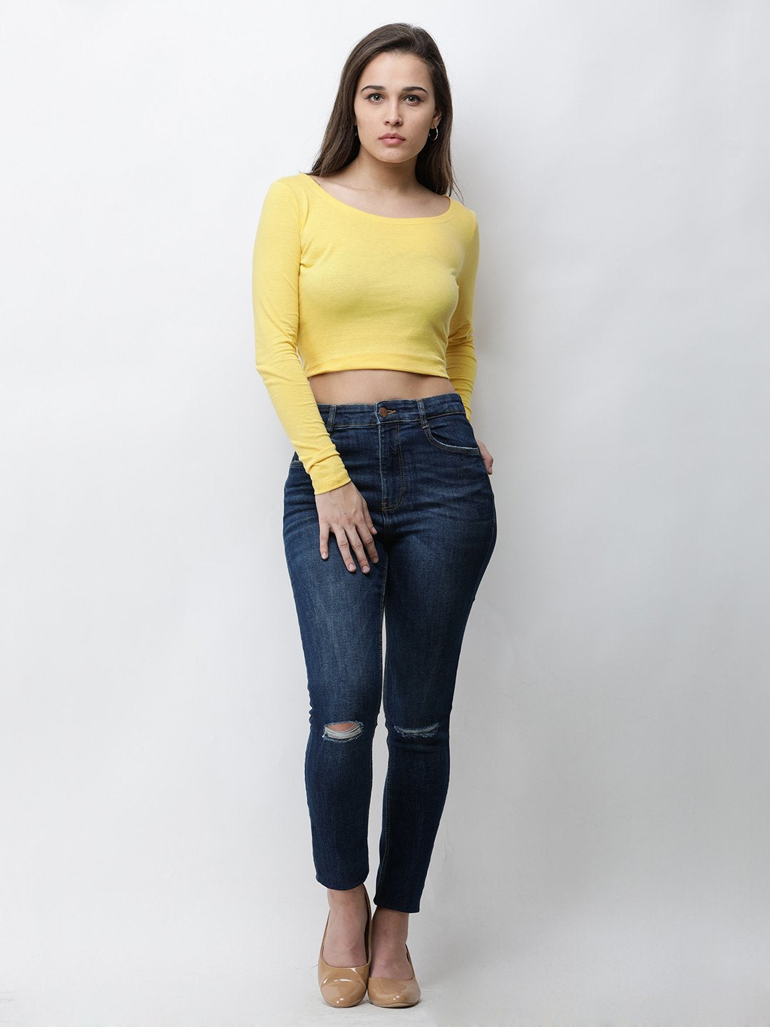 Yellow solid crop top