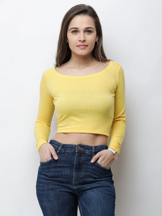 Yellow solid crop top