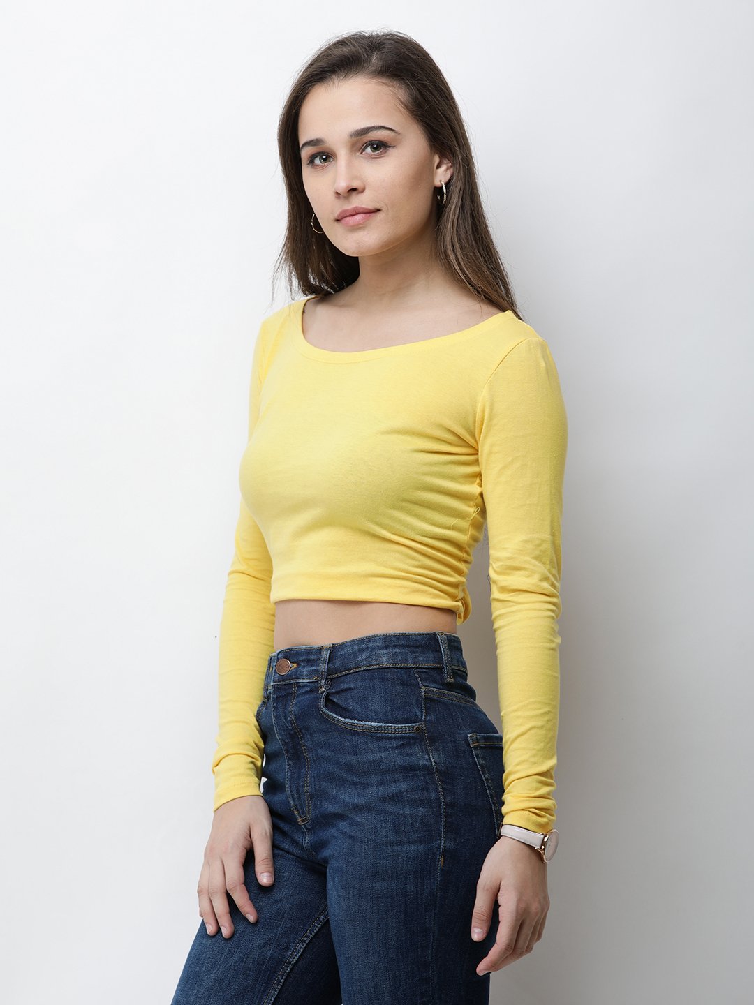 Yellow solid crop top