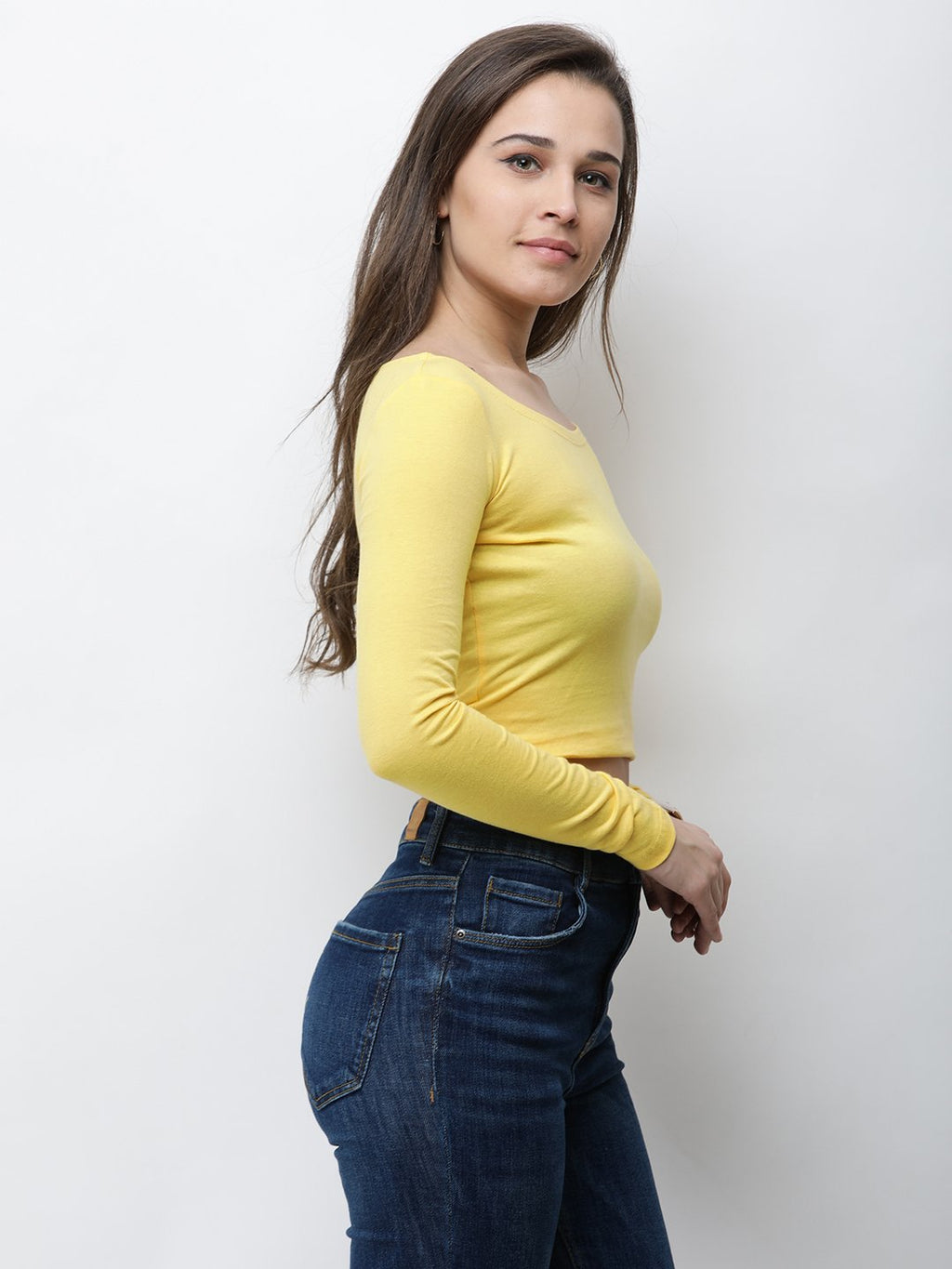 Yellow solid crop top
