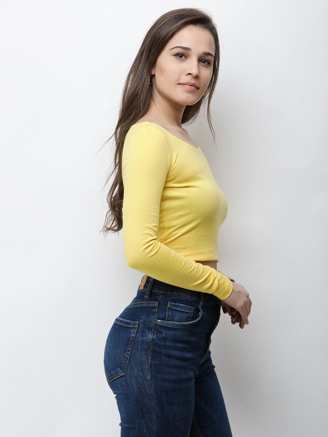Yellow solid crop top