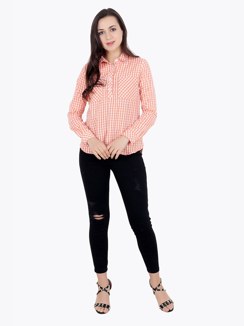 Orange Check Top