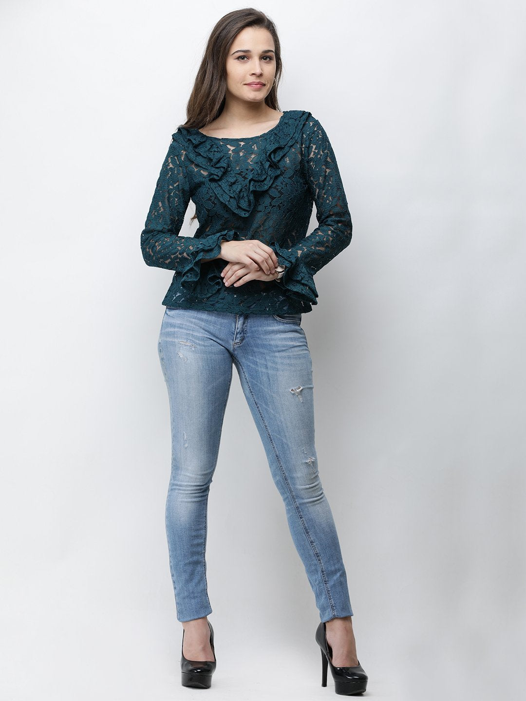 Dark Green Lace Top