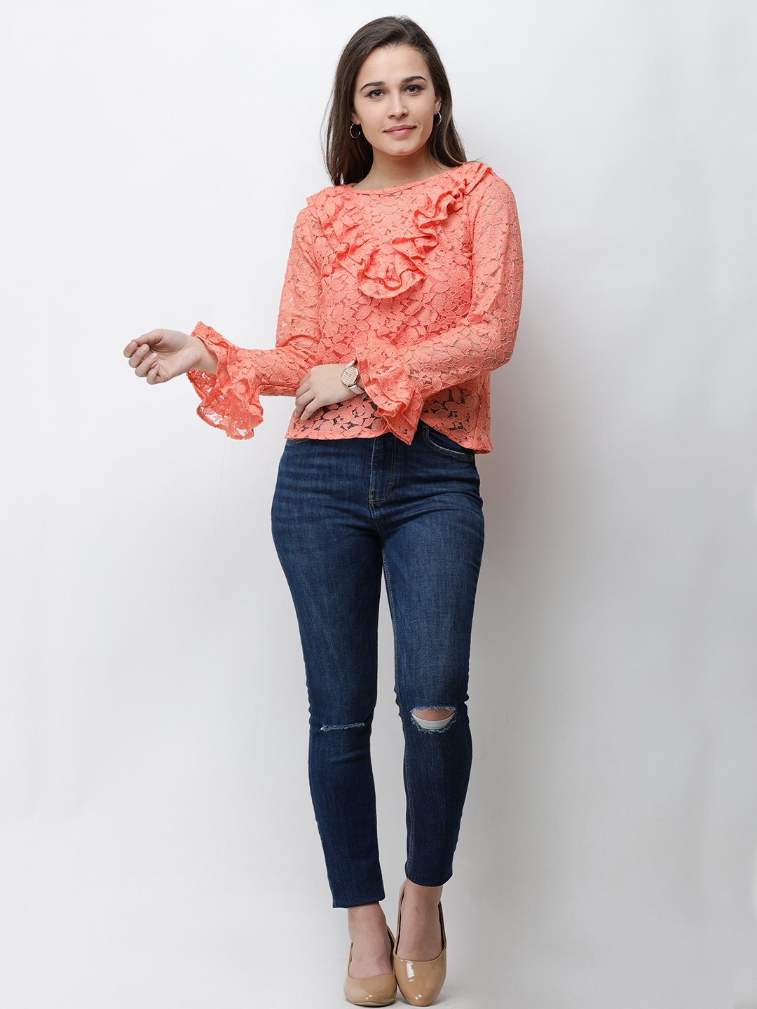 Orange Lace Top
