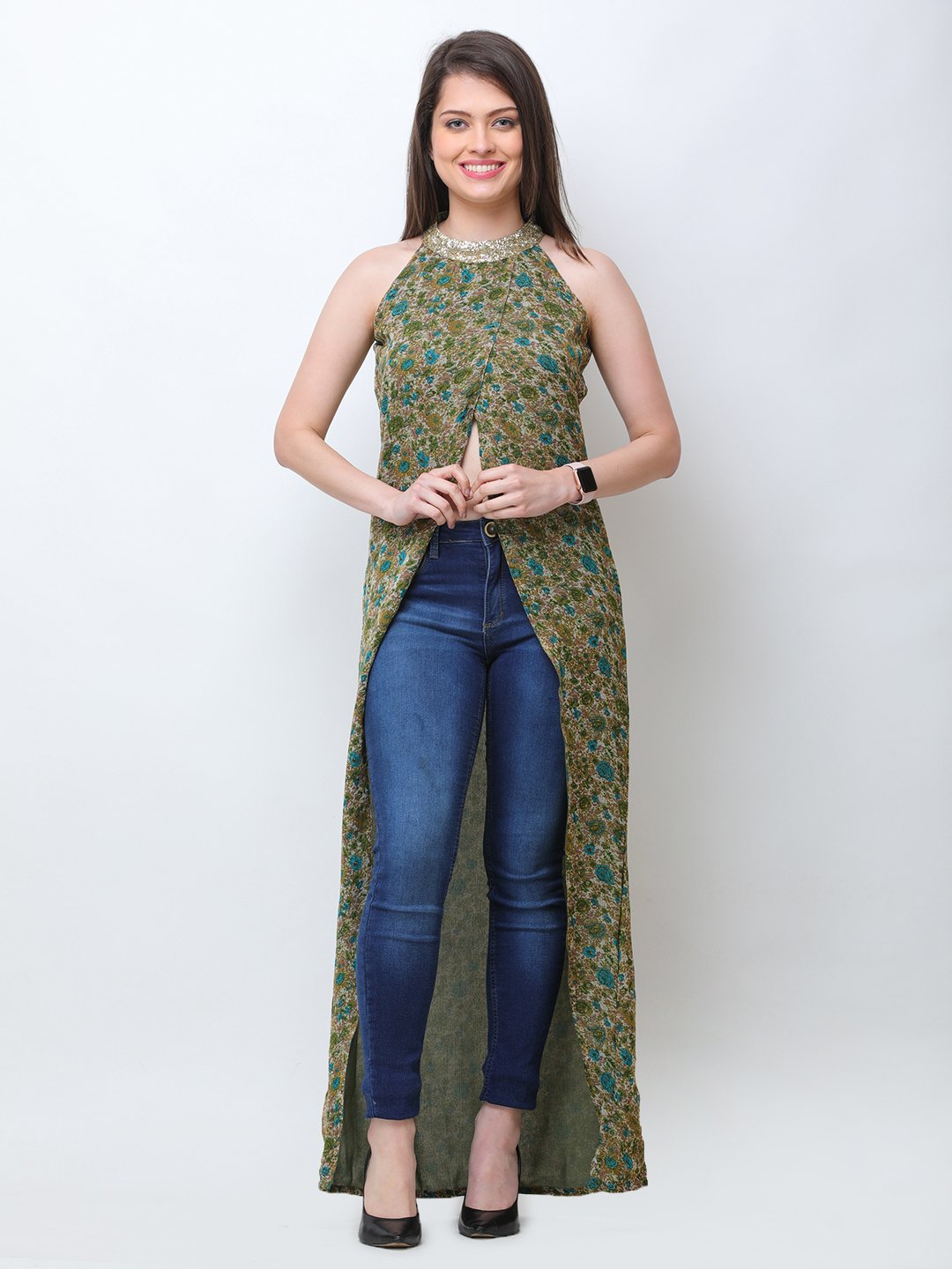 Green printed tunic